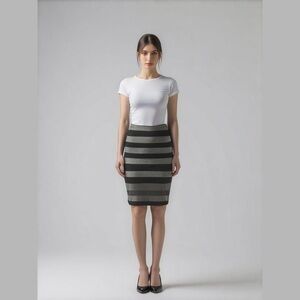 ZARA W&B Collection midi skirt bodycon pencil stretch striped black grey size M